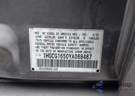 2000 Honda Accord 3.0 Ex z USA, uszkodzony, nr VIN 1HGCG1650YA068467